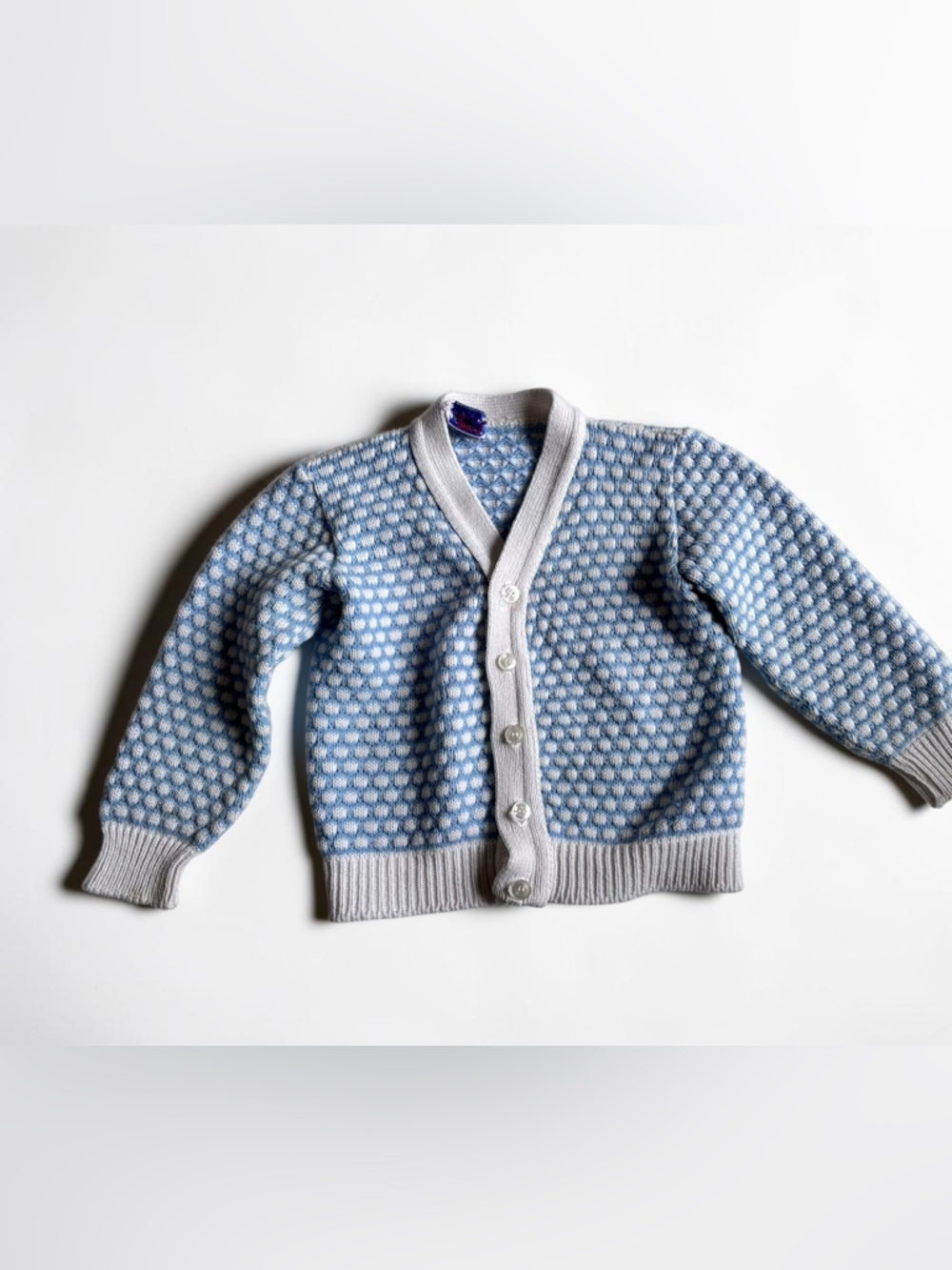 Vintage Baby Knit Cardigan Blue White Button Infant Sweater
